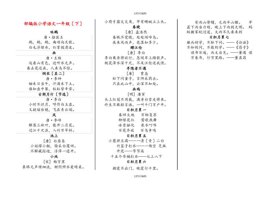 部編版級日積月累及古詩詞匯總_第1頁