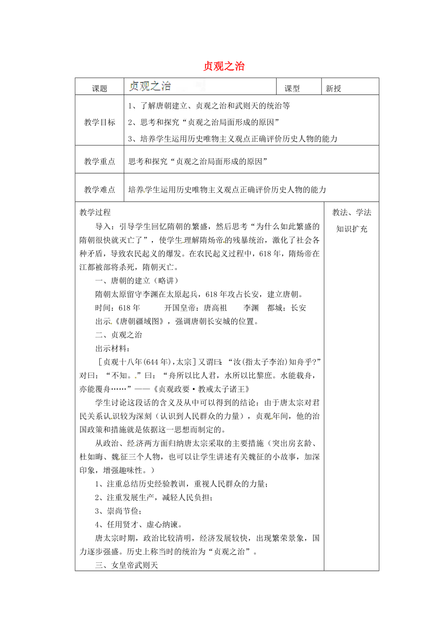 山東省青島市黃島區(qū)海青鎮(zhèn)中心中學七年級歷史下冊 2 貞觀之治教案 新人教版_第1頁