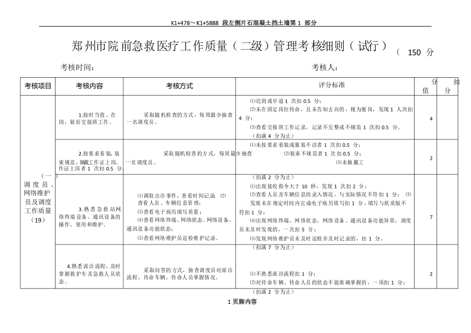 郑州市院前急救医疗工作质量管理考核细则(二级)_第1页