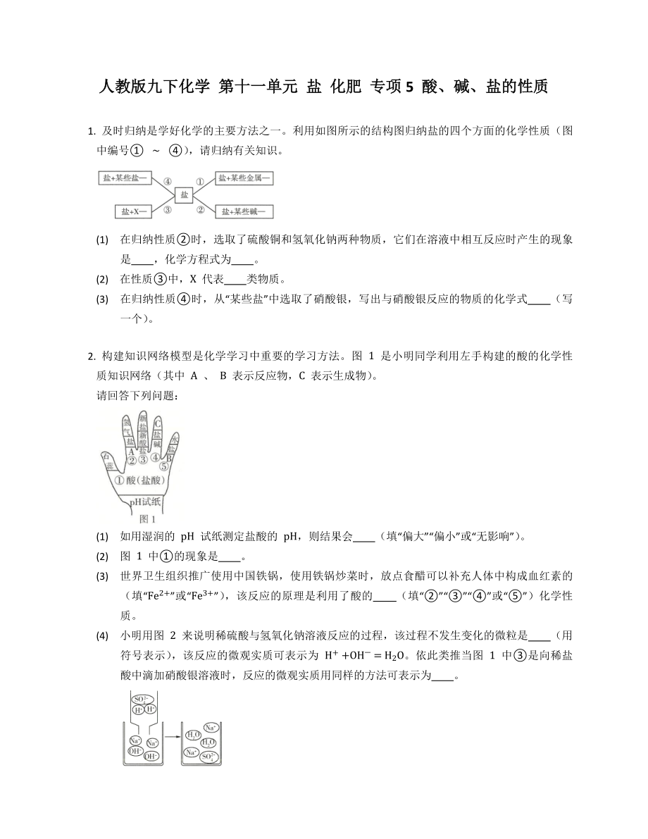 人教版九年级下学期化学 第十一单元 盐 化肥 专项5 酸、碱、盐的性质_第1页