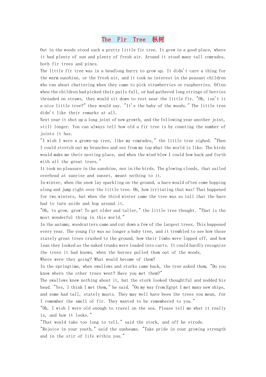 小学英语英语故事童话故事TheFirTree枞树_第1页