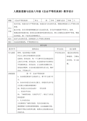 人教版道德與法治八年級(jí)《自由平等的真諦》教學(xué)設(shè)計(jì)