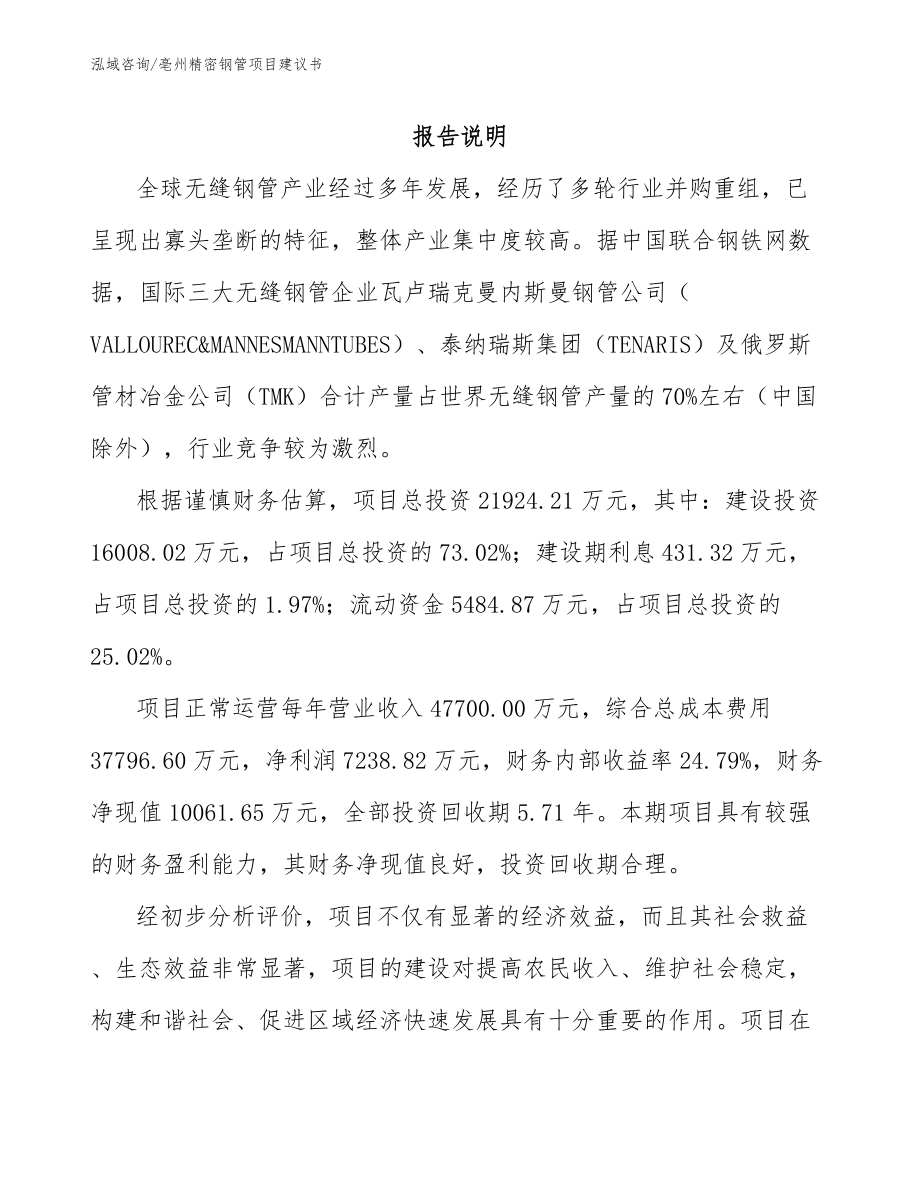 亳州精密钢管项目建议书（范文）_第1页
