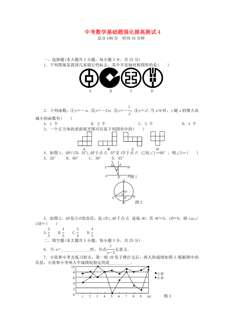 2013年中考數(shù)學(xué)第一輪復(fù)習(xí)資料 基礎(chǔ)題強(qiáng)化提高測(cè)試4（無(wú)答案）_第1頁(yè)