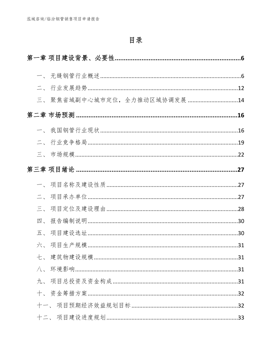 临汾钢管销售项目申请报告（范文模板）_第1页