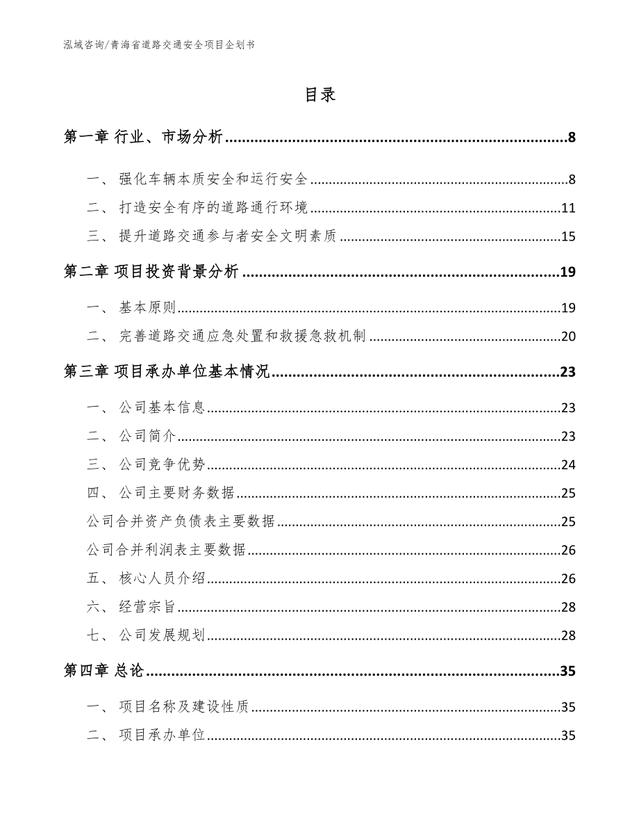 青海省道路交通安全项目企划书（模板范文）_第1页