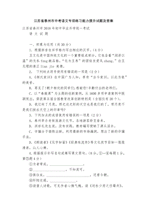 江苏省泰州市中考语文专项练习能力提升试题及答案_3