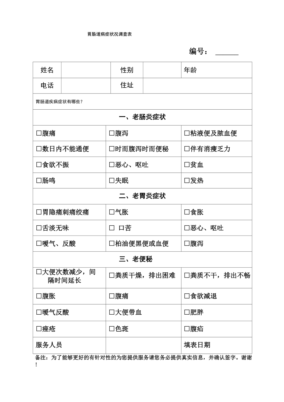 胃肠道病症状况调查表_第1页