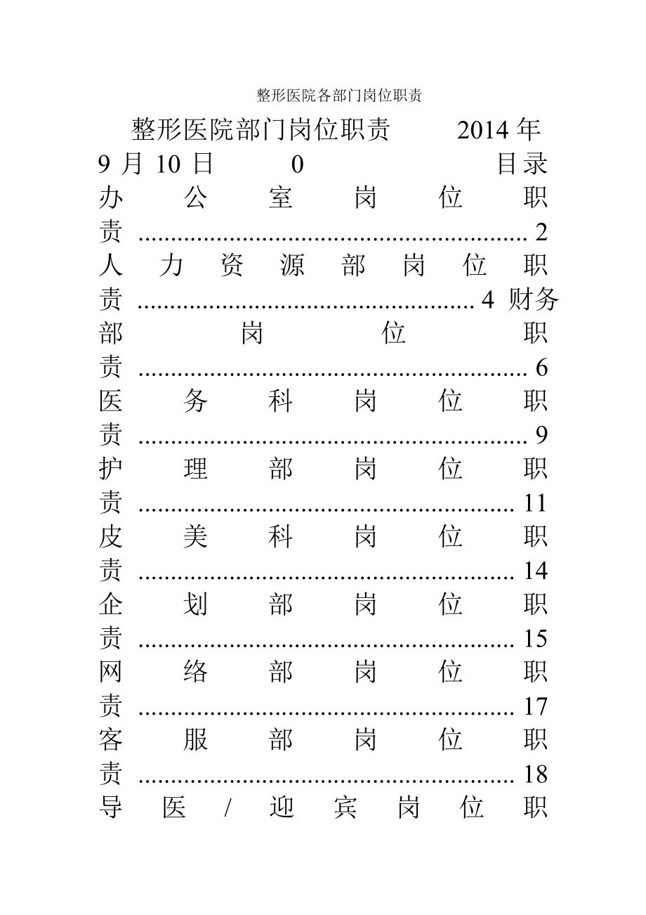 整形医院各部门岗位职责_第1页