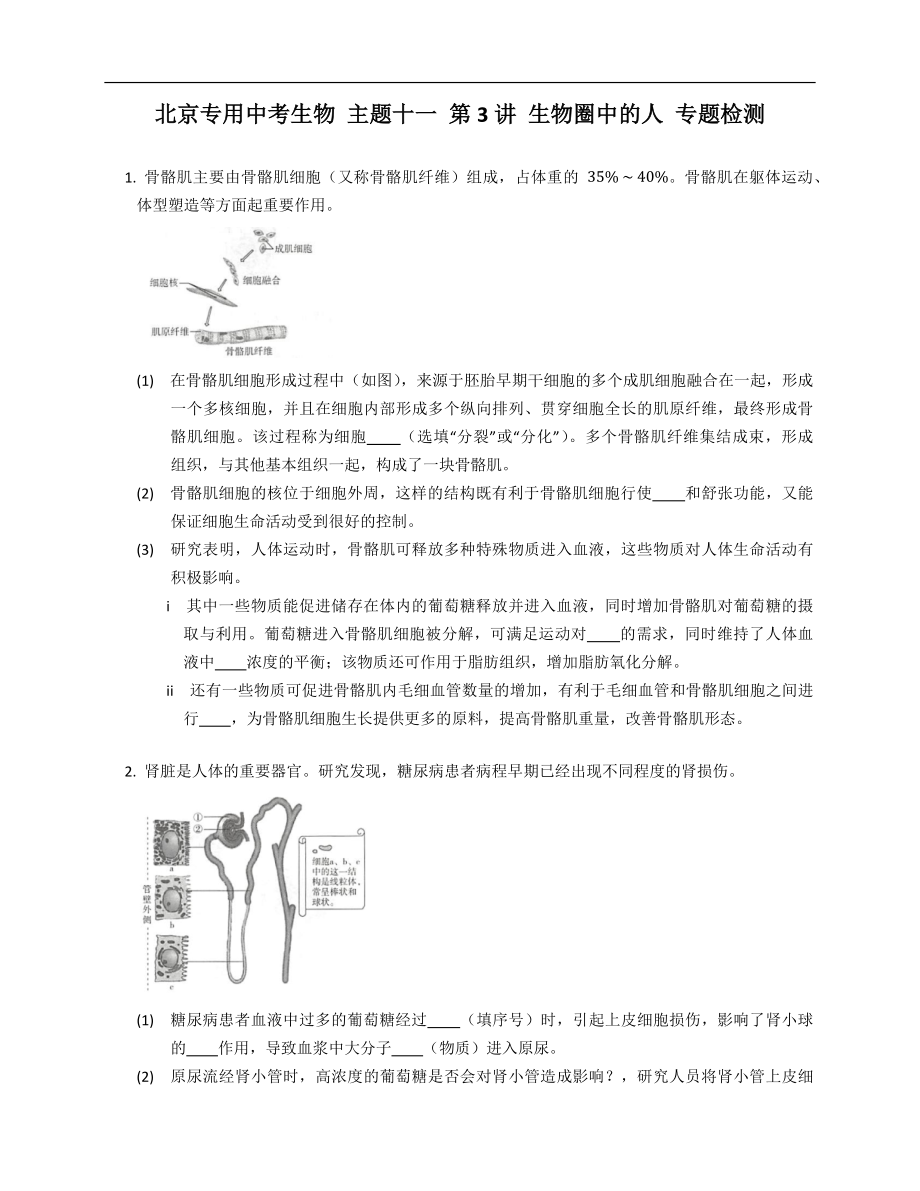 北京專用中考生物 主題十一 第3講 生物圈中的人 專題檢測(cè)_第1頁(yè)