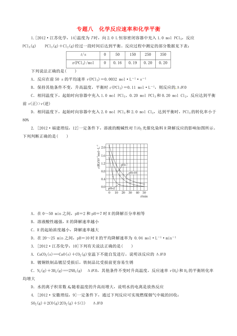 2013高考化學(xué) 必考題型早知道 專題八 化學(xué)反應(yīng)速率和化學(xué)平衡 新人教版_第1頁