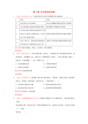 2013年高考?xì)v史 真題試題匯編 第一單元 第3課 古代商業(yè)的發(fā)展 新人教版必修2