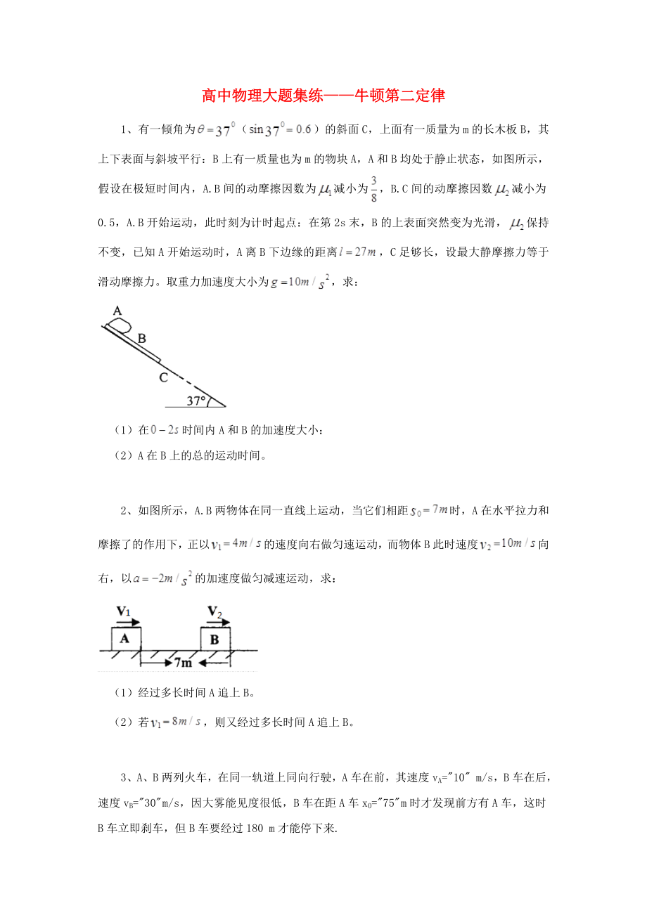 黑龍江省大慶市喇中高考物理材料大題集練牛頓第二定律_第1頁(yè)