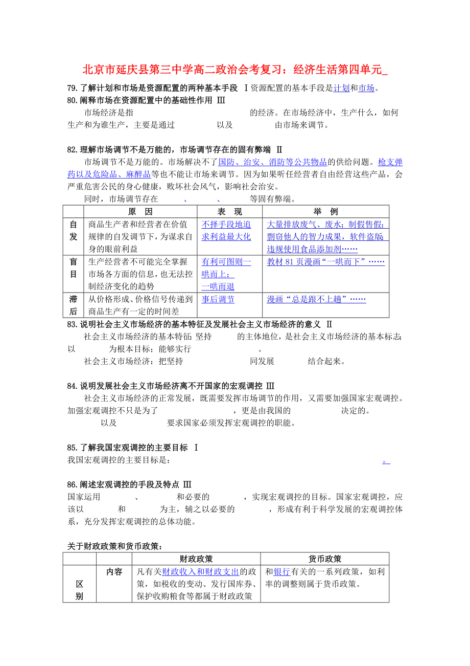 北京市延庆县第三中学高二政治会考复习 经济生活第四单元_第1页