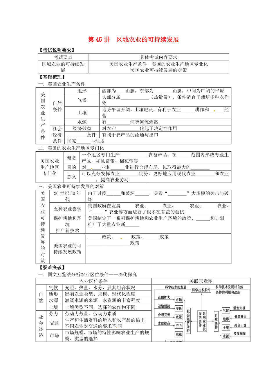 2014高考地理一輪全程復(fù)習(xí)方案 第45講 區(qū)域農(nóng)業(yè)的可持續(xù)發(fā)展 湘教版_第1頁(yè)