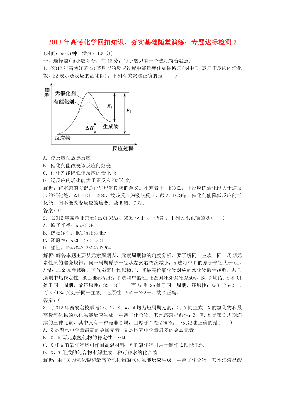 2013年高考化學(xué) 回扣知識(shí)、夯實(shí)基礎(chǔ)隨堂演練 專題達(dá)標(biāo)檢測(cè)2_第1頁