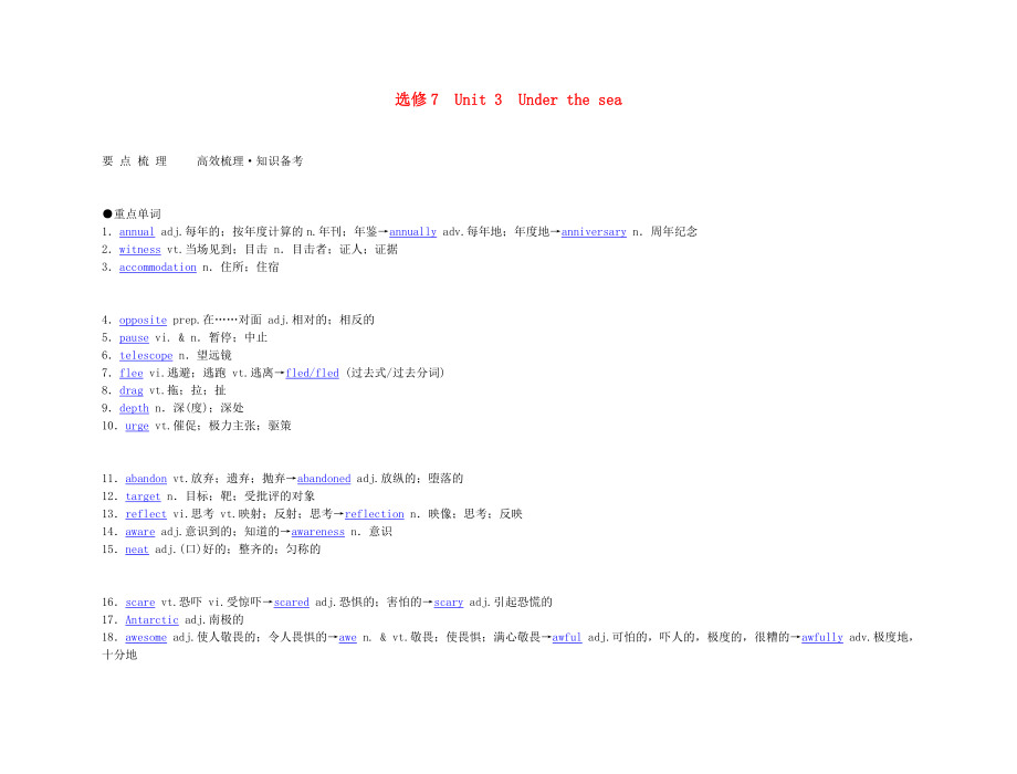 高考英語 Unit 3　Under the sea要點梳理+重點突破 新人教版選修7_第1頁