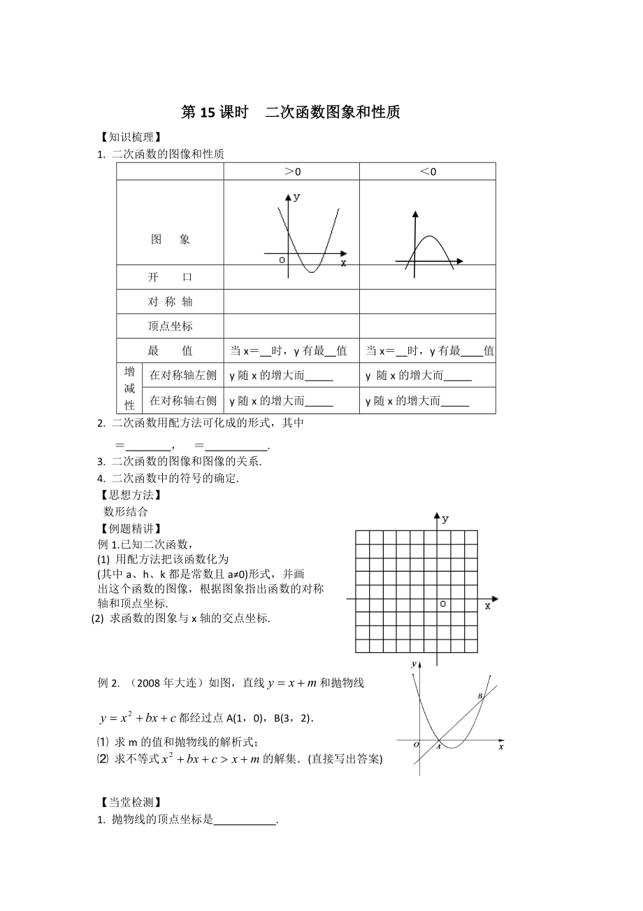 第15課時 二次函數(shù)圖象和性質(zhì)_第1頁