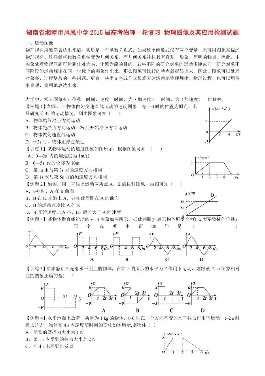 湖南省湘潭市鳳凰中學2015屆高考物理一輪復習 物理圖像及其應用檢測試題_第1頁