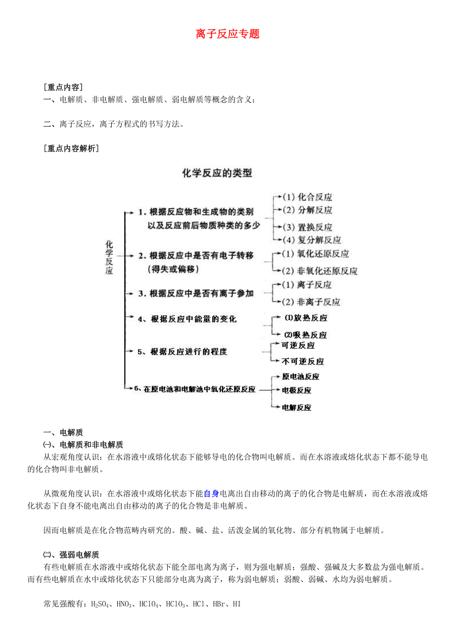 北京四中網(wǎng)校2013年高考化學(xué)一輪復(fù)習(xí) 離子反應(yīng) 專題知識導(dǎo)學(xué)_第1頁