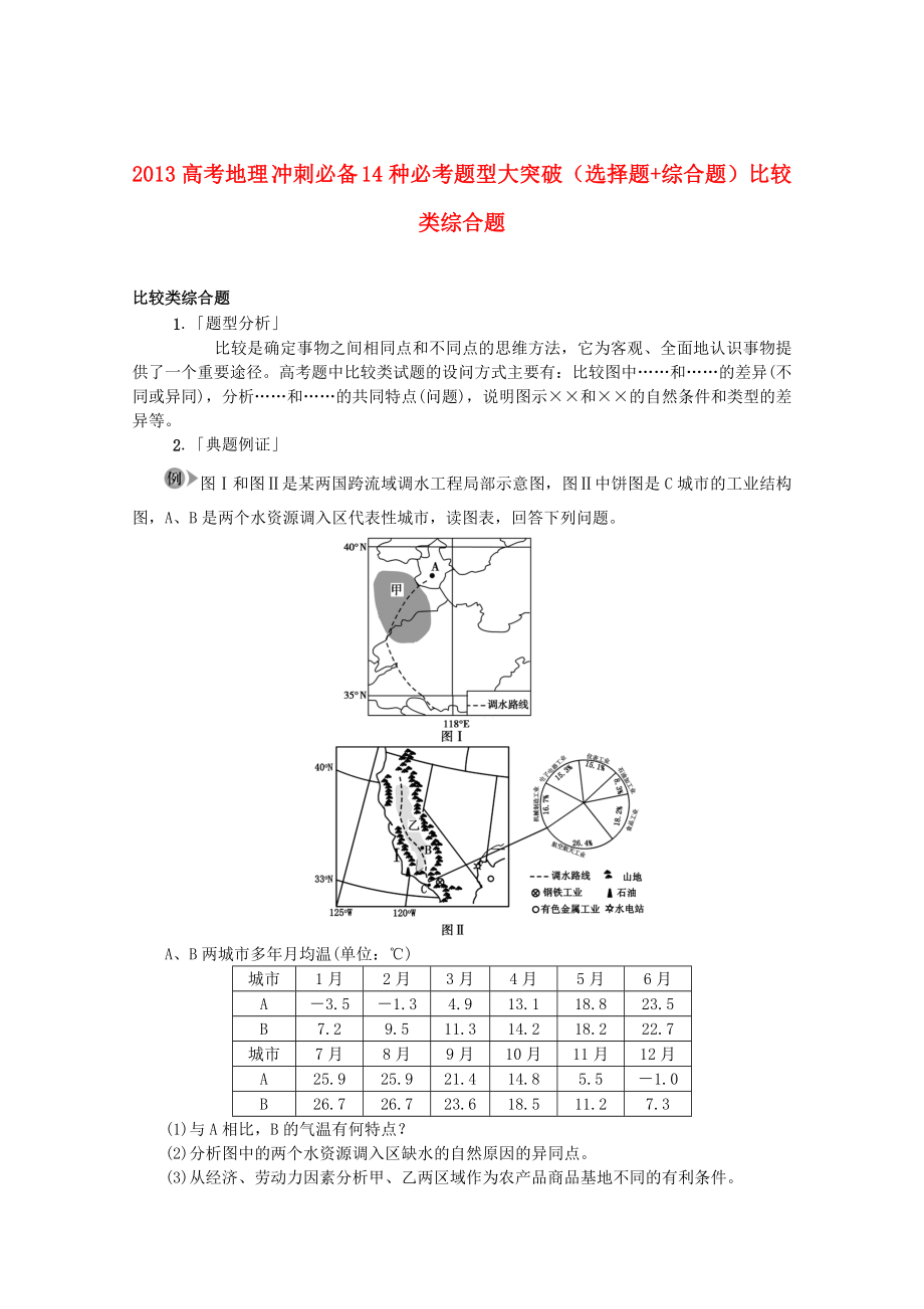 2013高考地理 沖刺必備 14種必考題型大突破（選擇題+綜合題）比較類綜合題_第1頁