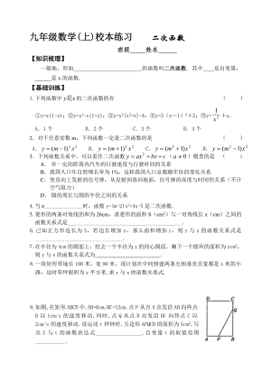 九年级数学(上)校本练习 二次函数