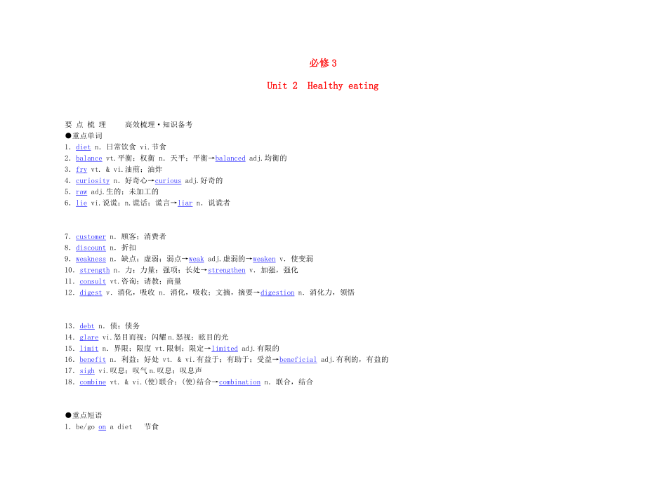 高考英语 Unit 2　Healthy eating要点梳理+重点突破 新人教版必修3_第1页