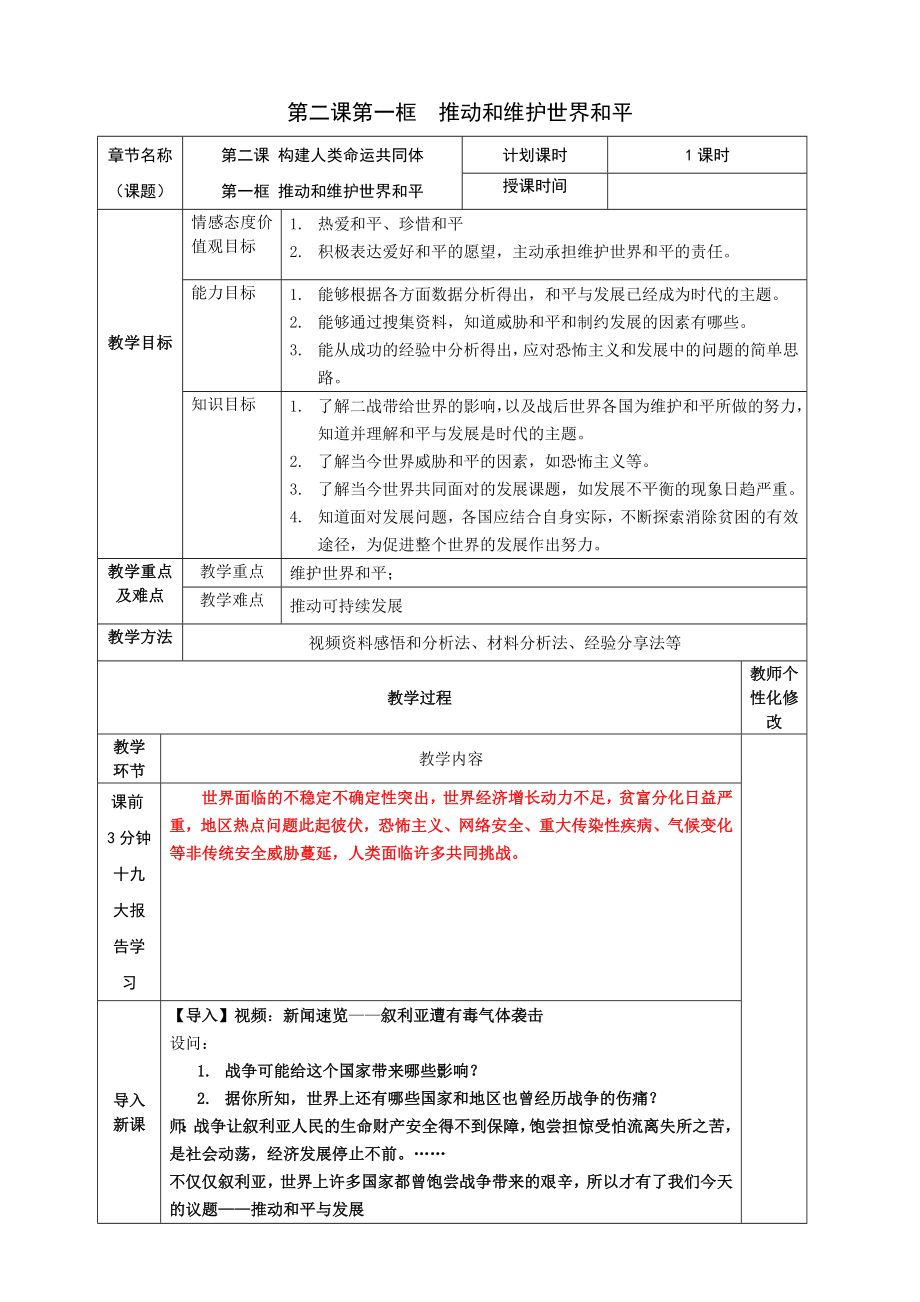 第二課第一框 推動和維護世界和平_第1頁