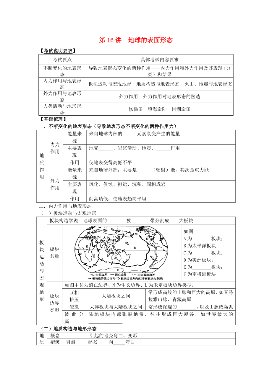 2014高考地理一輪全程復(fù)習(xí)方案 第16講 地球的表面形態(tài) 湘教版_第1頁(yè)