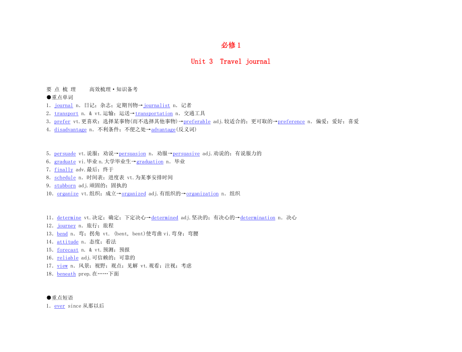 高考英語 Unit 3　Travel journal要點梳理+重點突破 新人教版必修1_第1頁