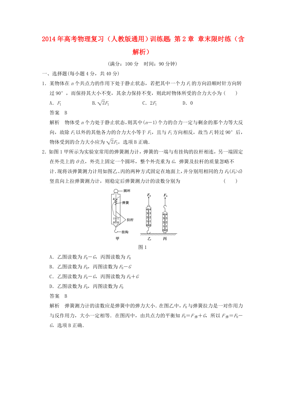 2014年高考物理復(fù)習(xí) 第2章 章末限時(shí)練訓(xùn)練題（含解析） 新人教版_第1頁(yè)