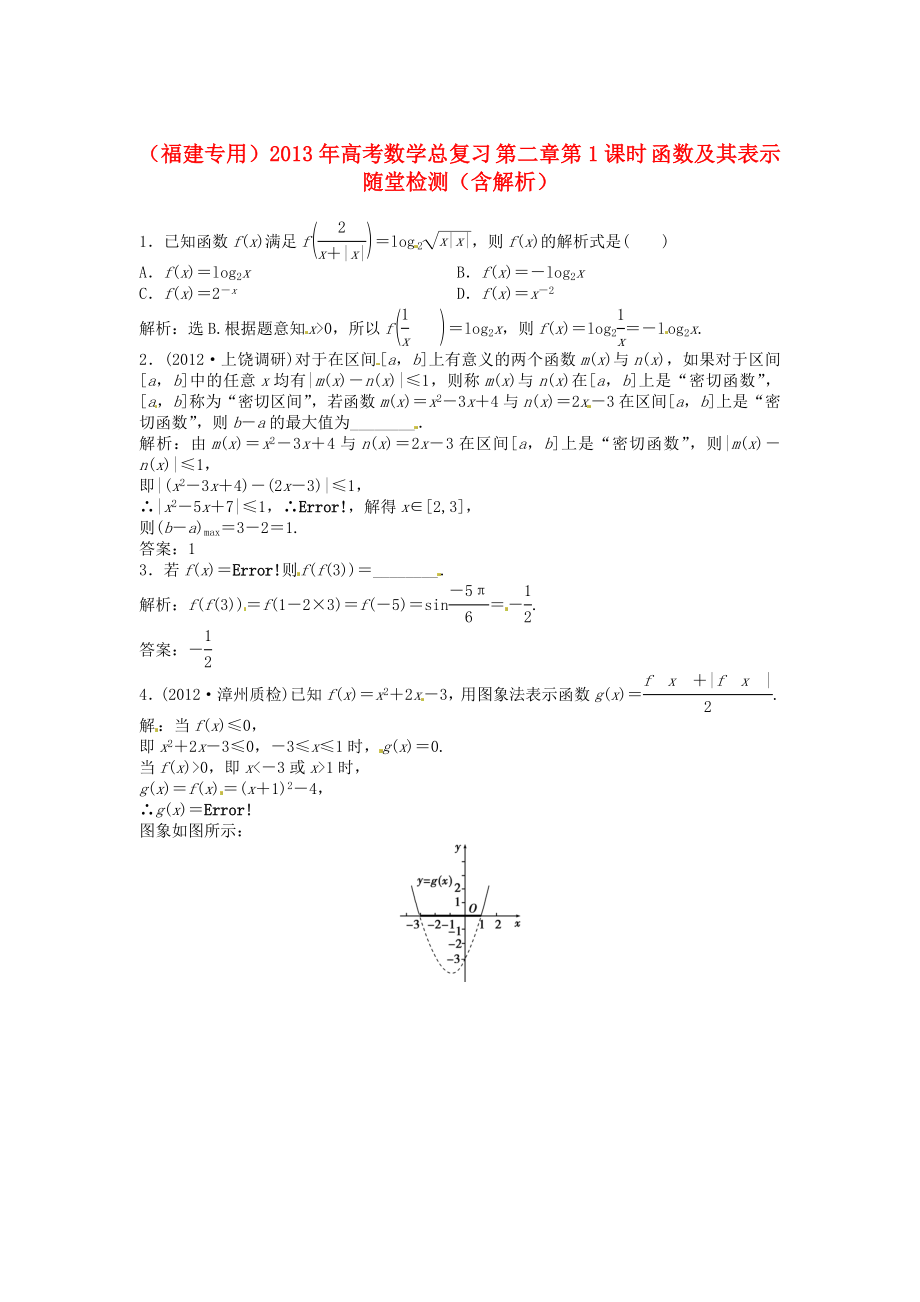 （福建專用）2013年高考數(shù)學(xué)總復(fù)習(xí) 第二章第1課時 函數(shù)及其表示隨堂檢測（含解析）_第1頁