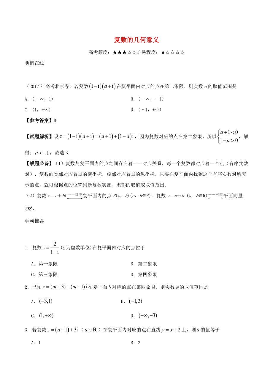 2018年高考数学一轮复习每日一题复数的几何意义文_第1页