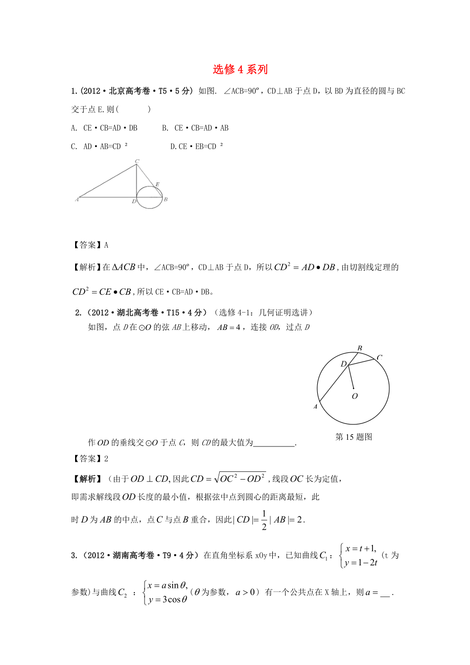 2011-2012年高考數(shù)學 真題分類匯編 選修4系列（含解析）_第1頁