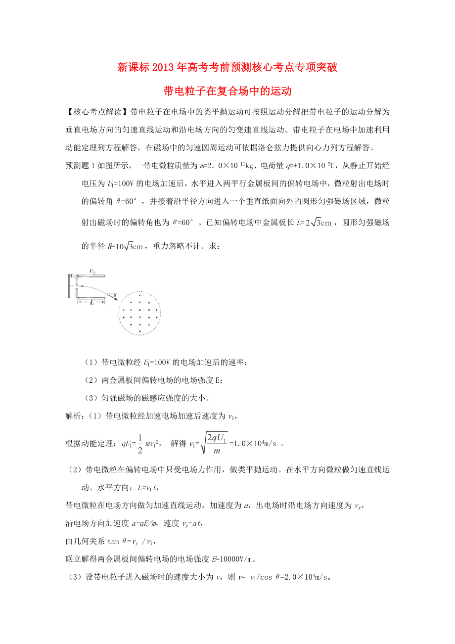 2013年高考物理 考前预测核心考点专项突破《带电粒子在复合场中的运动》_第1页