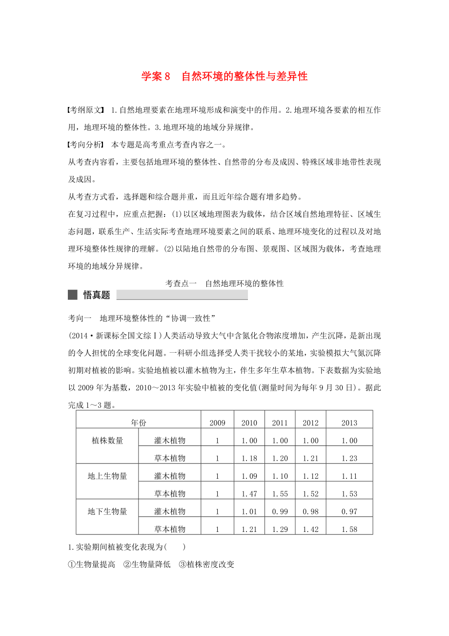 （課標(biāo)通用）2015高考地理二輪復(fù)習(xí) 考前三個月 第一部分 專題2-8 自然環(huán)境的整體性與差異性_第1頁