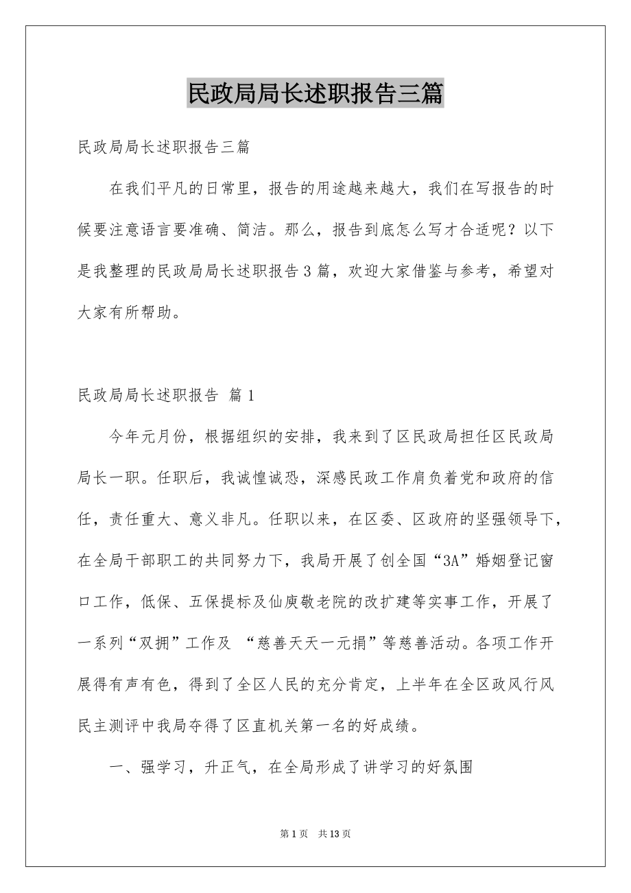 民政局局长述职报告三篇_第1页