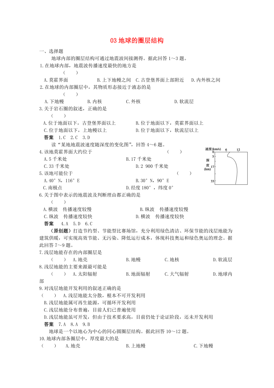 2013高考地理 考前沖刺必考知識點精煉 03 地球的圈層結(jié)構(gòu) 新人教版_第1頁