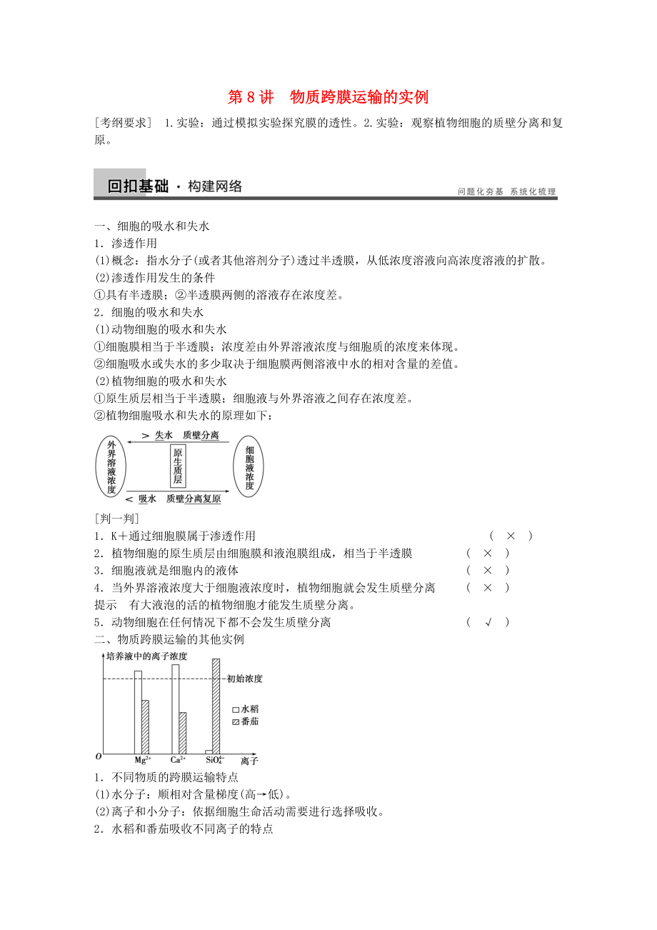 2014年高考生物大一輪復(fù)習(xí) 第二單元 第8講 物質(zhì)跨膜運輸?shù)膶嵗贪竉第1頁