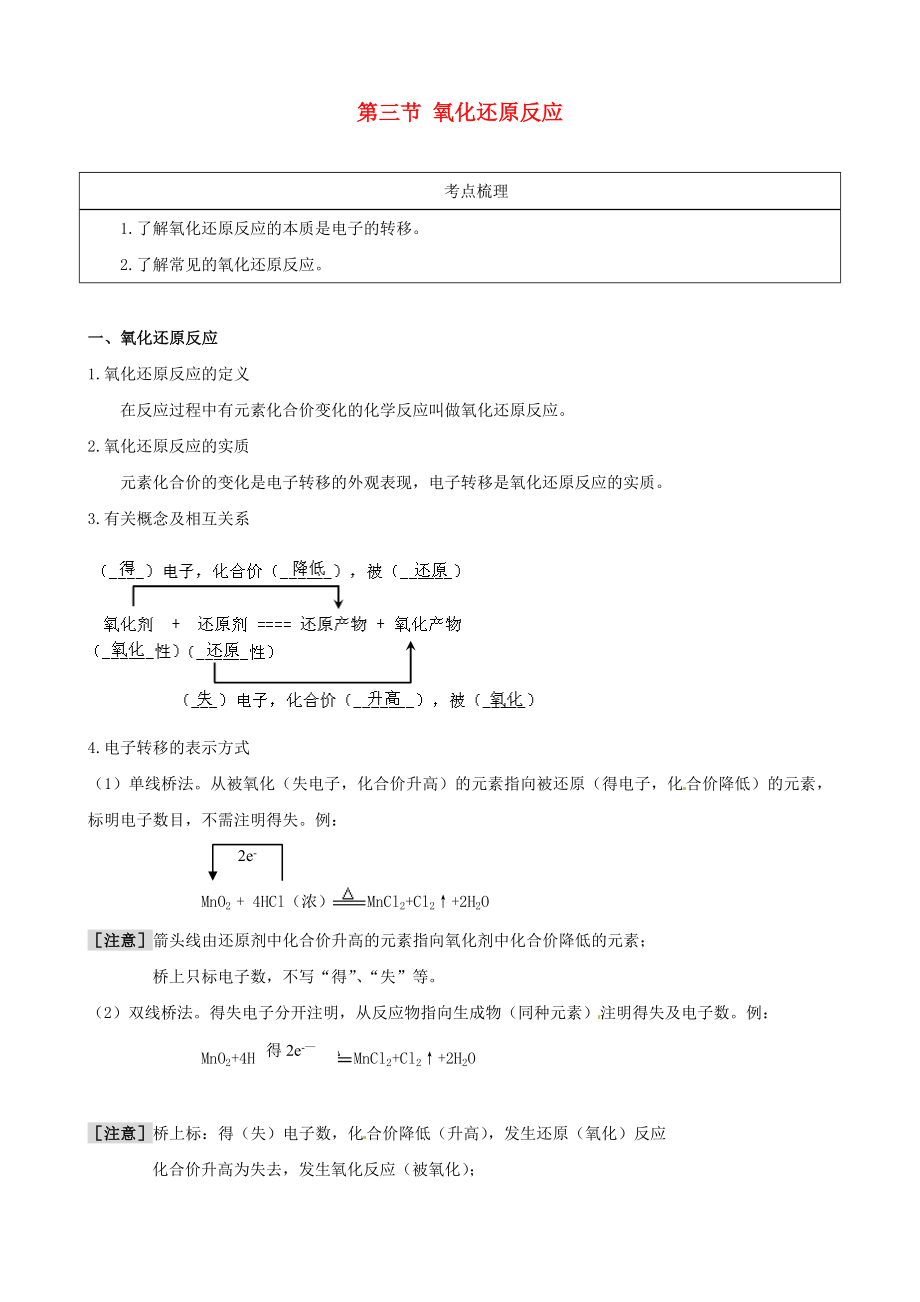 2013年高考化學(xué) 教材回歸詳析 2.3 氧化還原反應(yīng)_第1頁(yè)