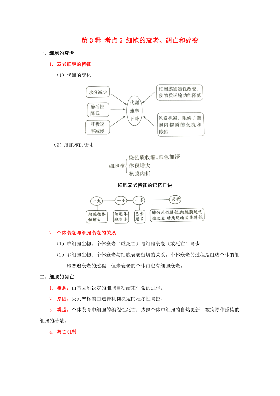 课标通用高考生物考点一遍过第3辑考点5细胞的衰老凋亡和癌变0817116_第1页