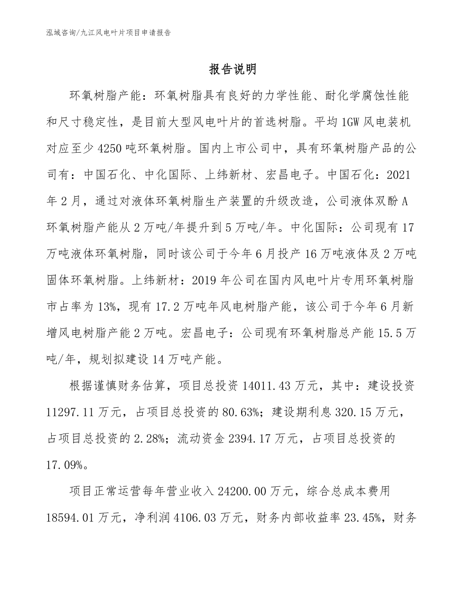 九江风电叶片项目申请报告（模板参考）_第1页
