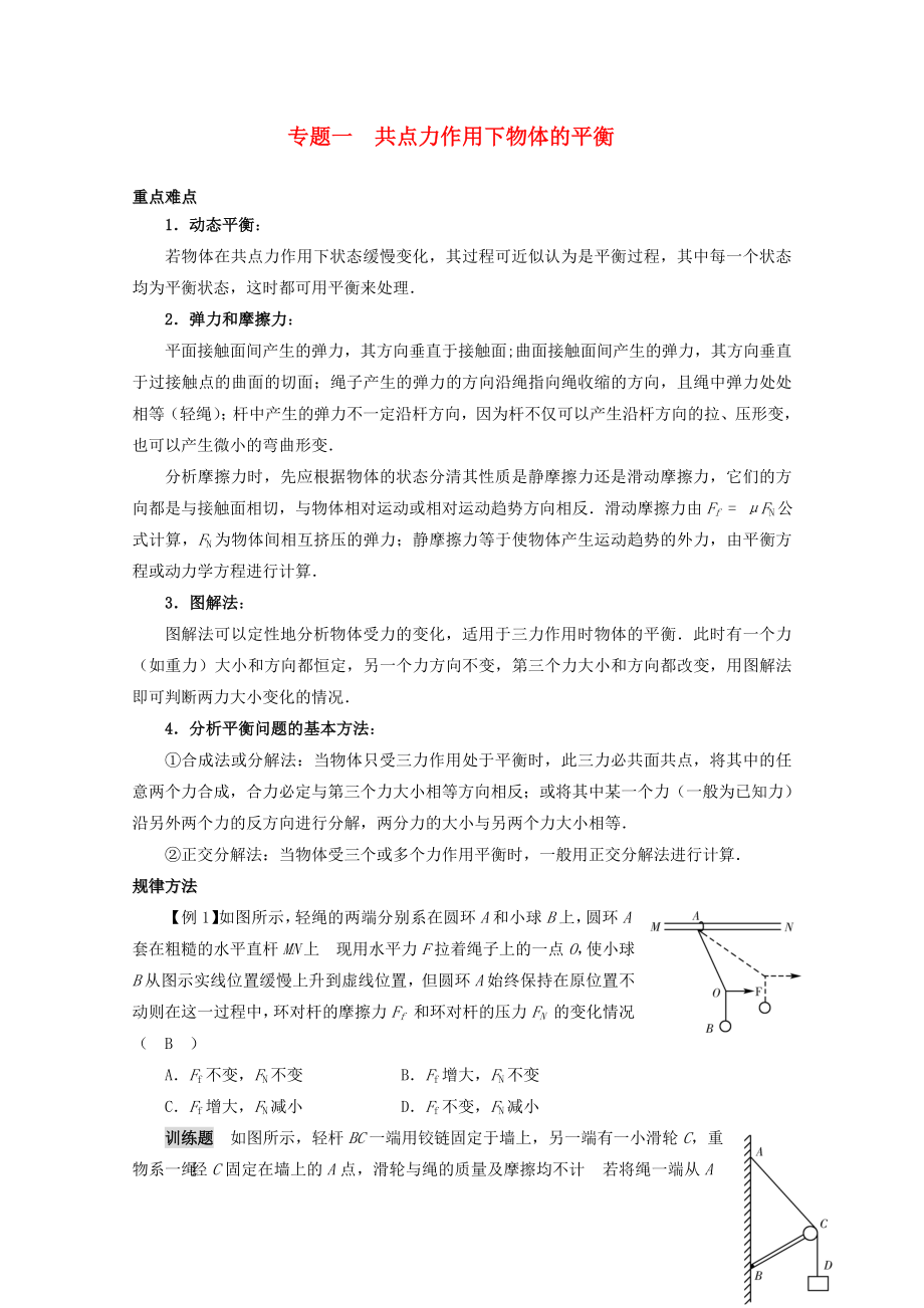 2013高考物理 重點(diǎn)難點(diǎn)例析 專題1 共點(diǎn)力作用下物體的平衡_第1頁