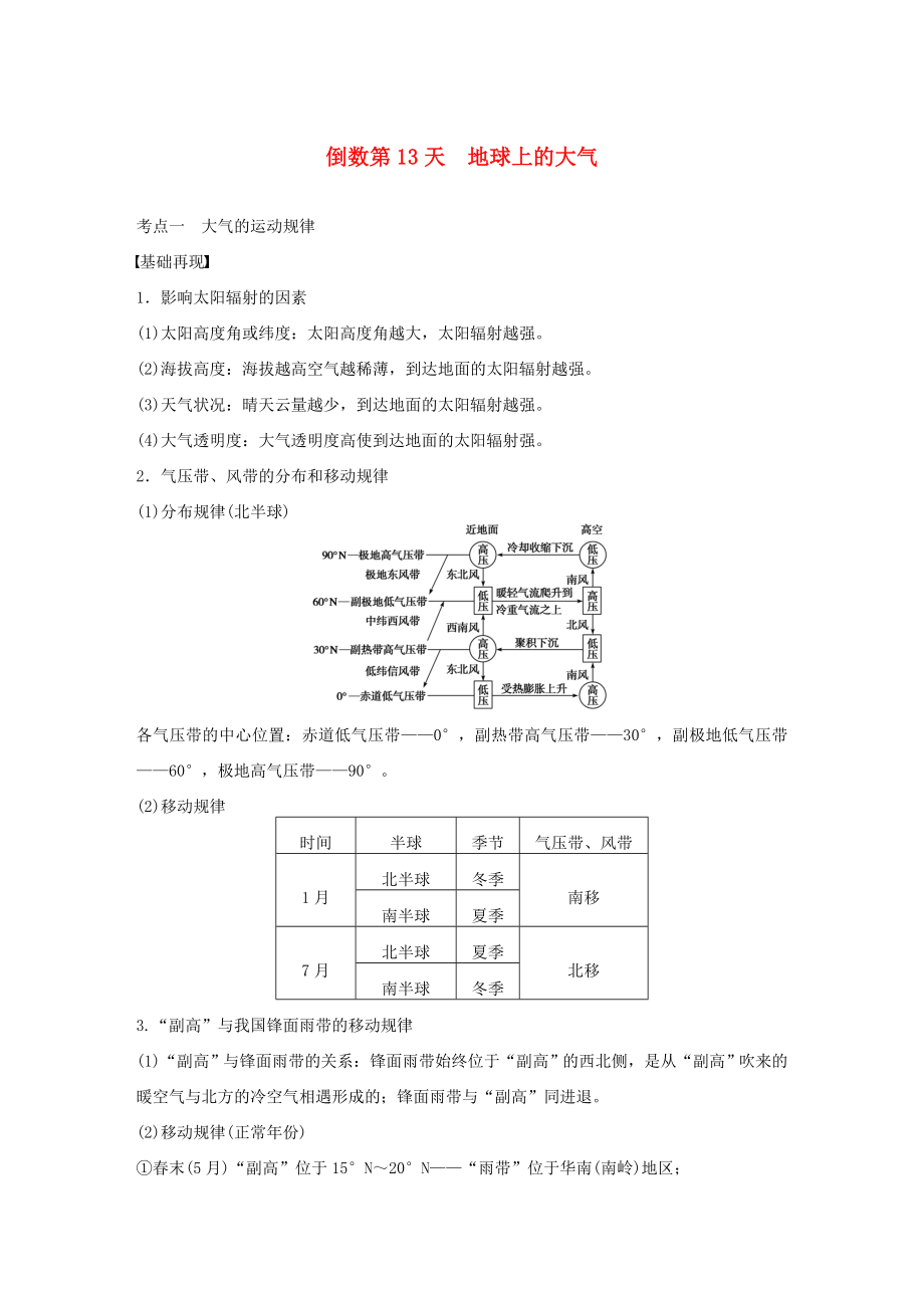 （課標(biāo)通用）2015高考地理二輪復(fù)習(xí) 考前三個(gè)月 第三部分 考前靜悟篇 倒數(shù)第13天 地球上的大氣_第1頁(yè)