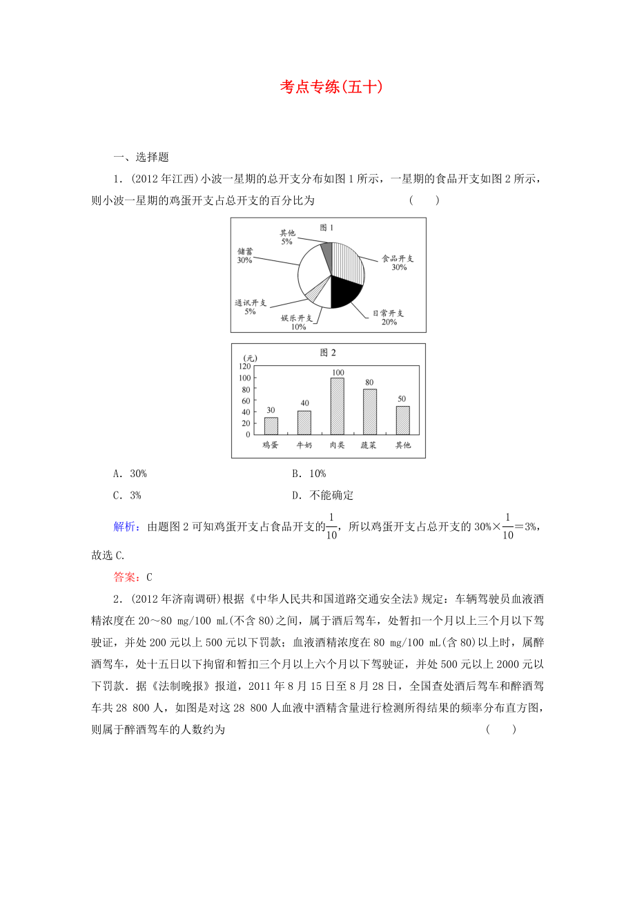 2013高考數(shù)學(xué)總復(fù)習(xí) 考點(diǎn)專(zhuān)練50 文 新人教A版_第1頁(yè)