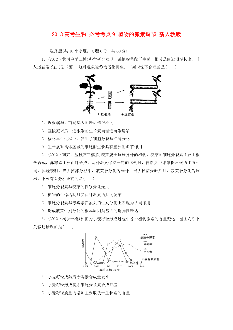 2013高考生物 必考考點9 植物的激素調(diào)節(jié) 新人教版_第1頁