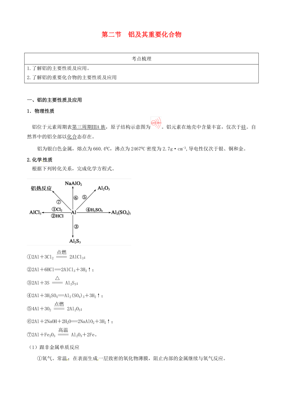 2013年高考化學 教材回歸詳析 3.2 鋁及其重要化合物_第1頁