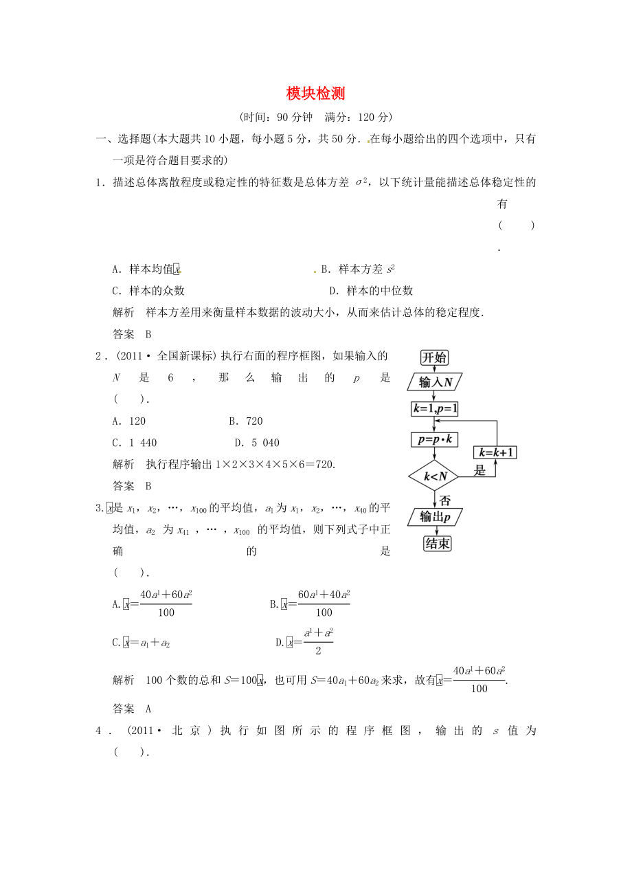 2013年高中數(shù)學(xué)《第3章 概率》模塊檢測 新人教A版必修3_第1頁