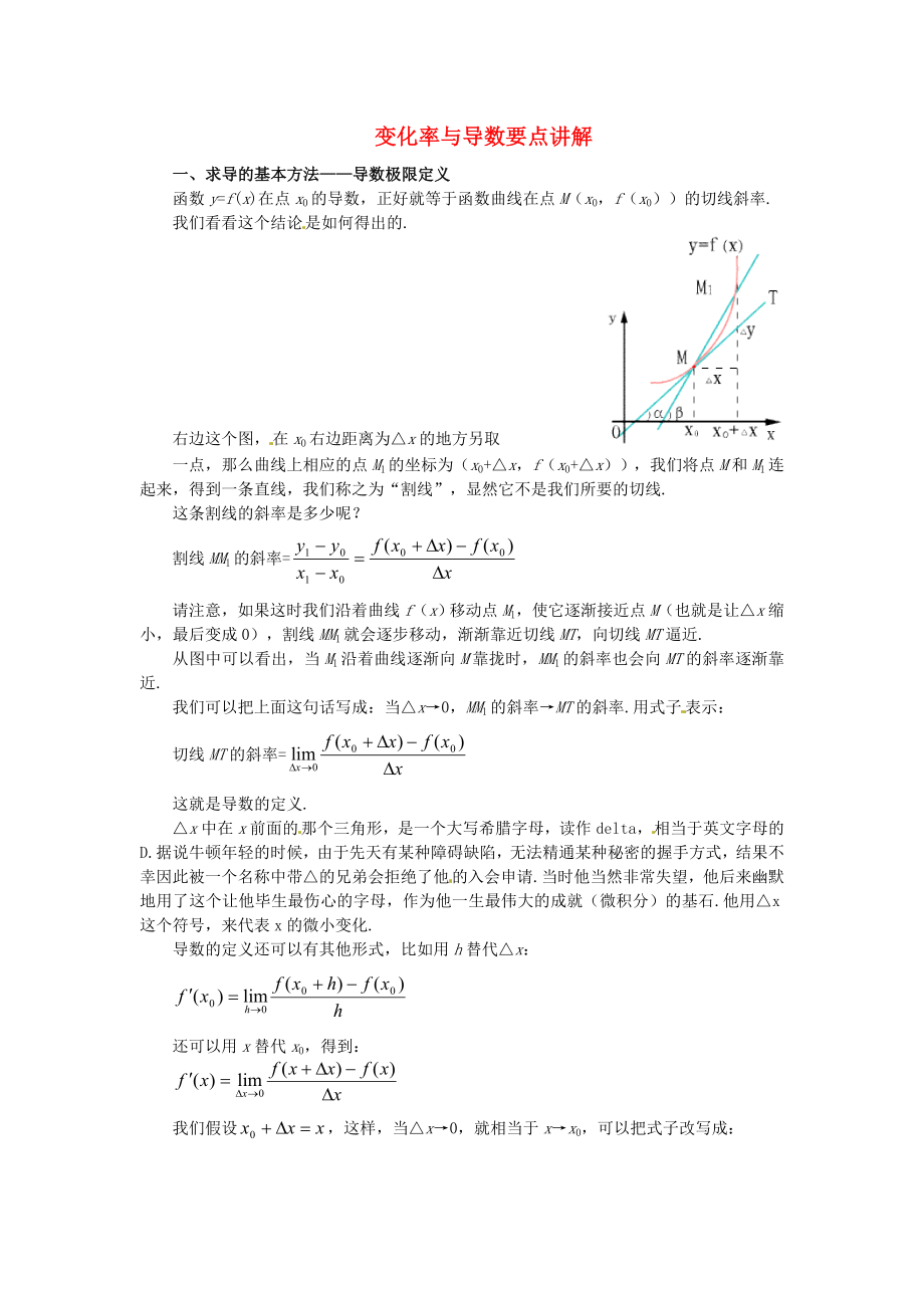 2015高中數(shù)學(xué) 1.1變化率與導(dǎo)數(shù)要點(diǎn)講解 新人教A版選修2-2_第1頁