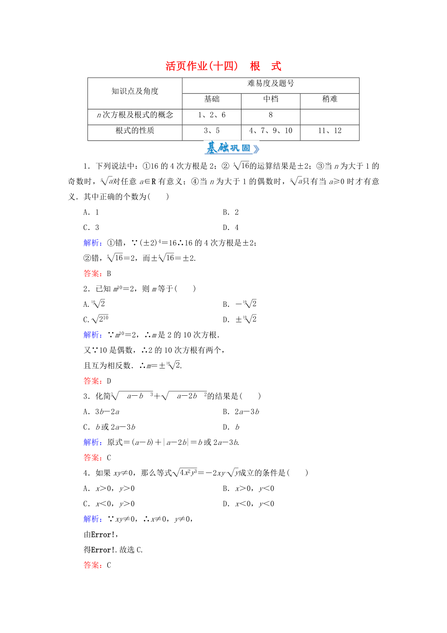 2015-2016高中数学2.1.1第1课时根式课时作业新人教A版必修1_第1页